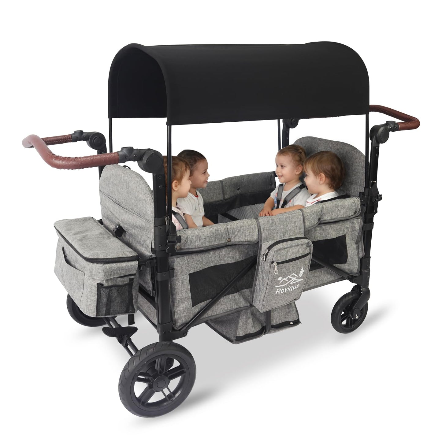 4-Seater All-Terrain Wagon Stroller with Extended Frame, Foldable Design & Large Storage Capacity