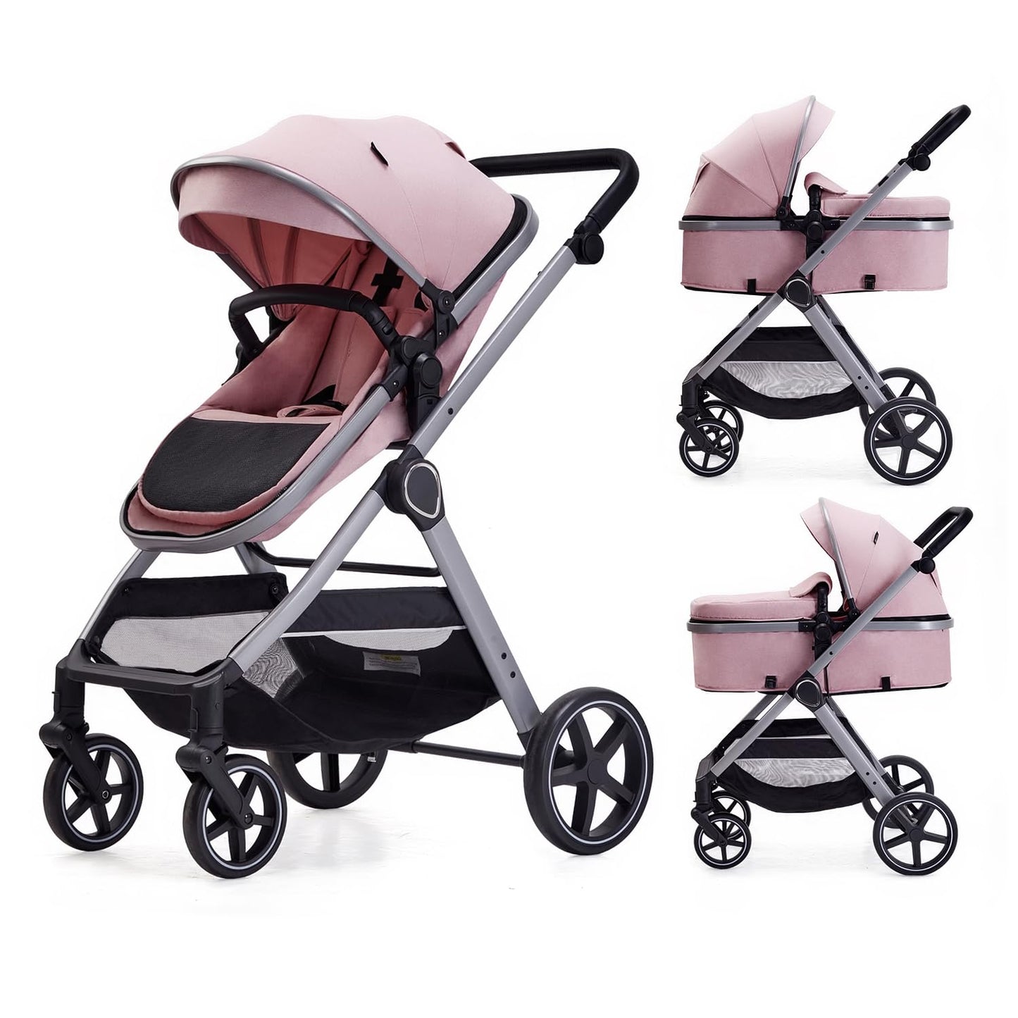 2-in-1 Convertible Baby Stroller with Bassinet Mode & Reversible Seat