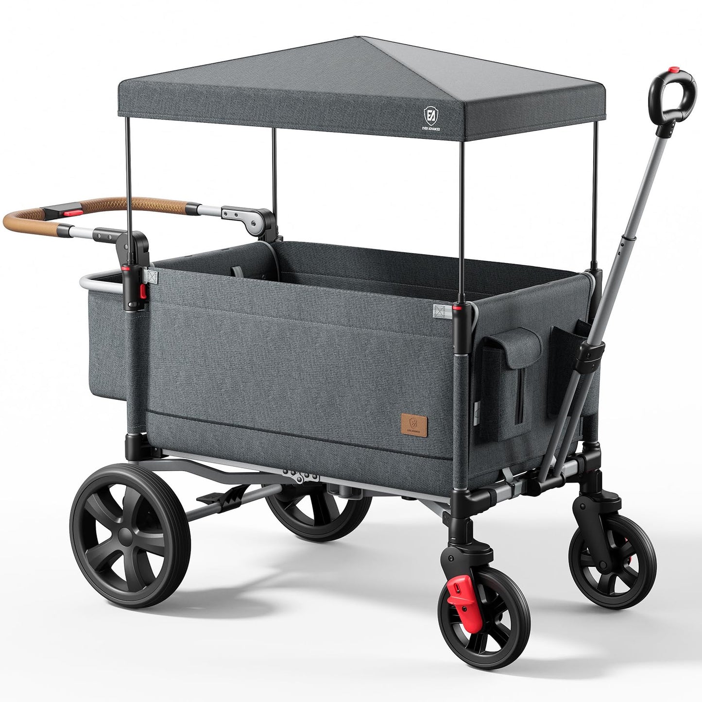 2-Seater Wagon Stroller with Side-Zip Access Door, Push-Pull Handle & UV Canopy