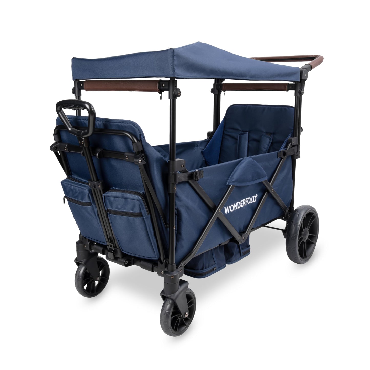 Push & Pull Collapsible Wagon Stroller for 2 Kids with 5-Point Harnesses & Removable Sun Canopy