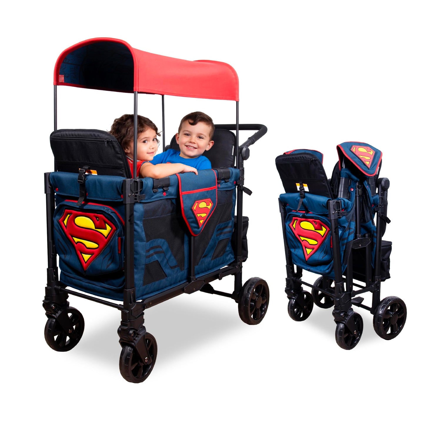 Stroller Wagon 2-Seater Collapsible with 5-Point Harness, Easy-Access Door & Adjustable Sun Canopy