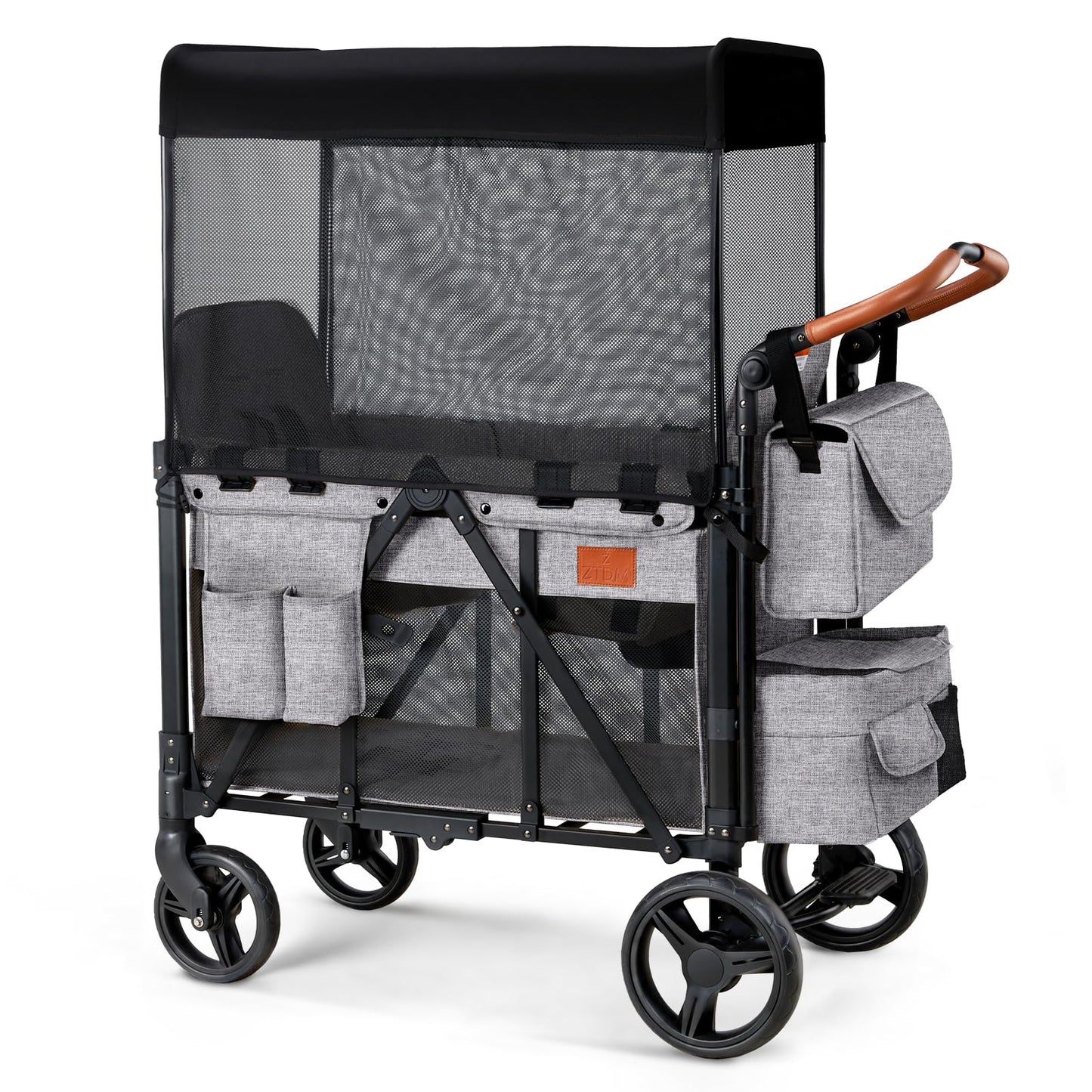2-Seater Wagon Stroller with High Seat Design, 5-Point Harness & Foldable All-Terrain Frame