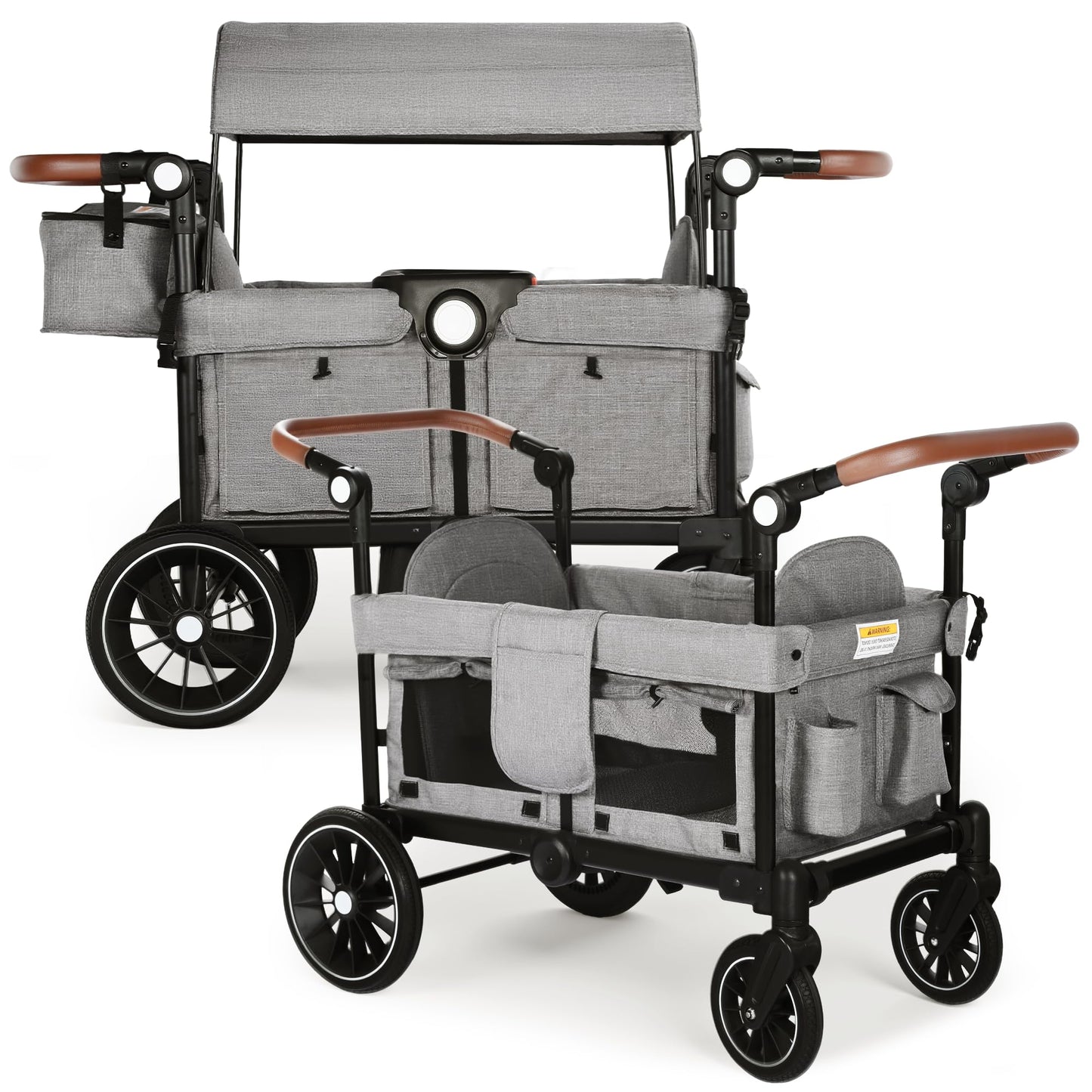 2-Seater Wagon Stroller with Foldable All-Terrain Design & Push-Pull Handle