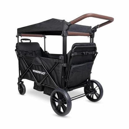 Push & Pull Collapsible Wagon Stroller for 2 Kids with 5-Point Harnesses & Removable Sun Canopy