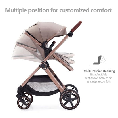 2-in-1 Convertible Baby Stroller with Bassinet Mode & Reversible Seat