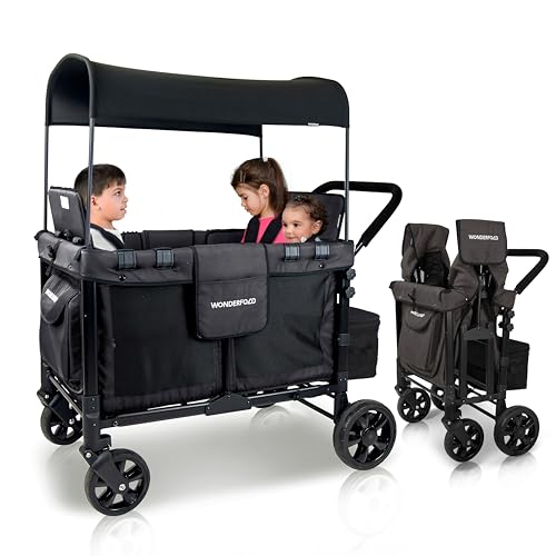Premium 4-Seater Wagon Stroller with Removable Raised Seats & Adjustable Canopy
