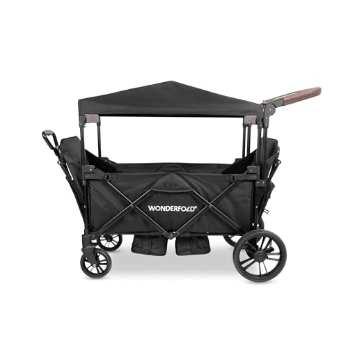 Push & Pull Collapsible Wagon Stroller for 2 Kids with 5-Point Harnesses & Removable Sun Canopy