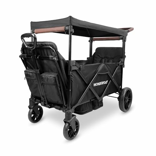 Push & Pull Collapsible Wagon Stroller for 2 Kids with 5-Point Harnesses & Removable Sun Canopy