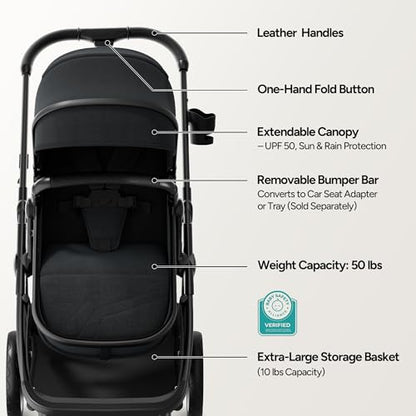 2-in-1 Convertible Baby Stroller with Pram Mode, Reversible Seat & Large UPF 50+ Canopy