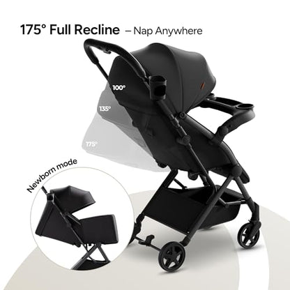 Lightweight Travel Stroller with One-Hand Fold, Snack Tray & Airplane-Ready Compact Design