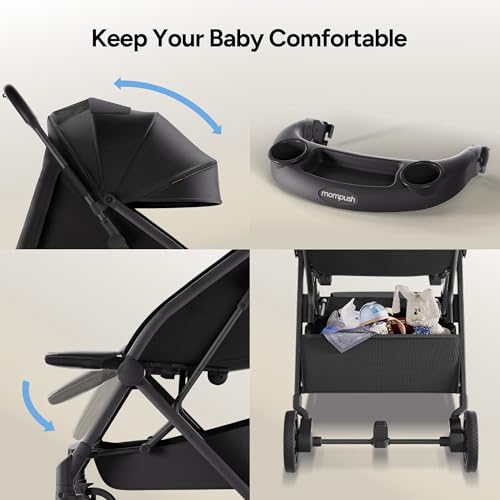 Lightweight Travel Stroller with One-Hand Fold, Snack Tray & Airplane-Ready Compact Design