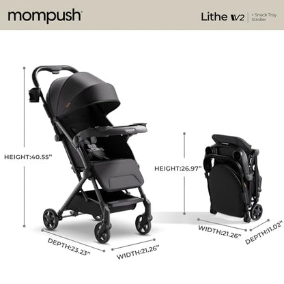 Lightweight Travel Stroller with One-Hand Fold, Snack Tray & Airplane-Ready Compact Design