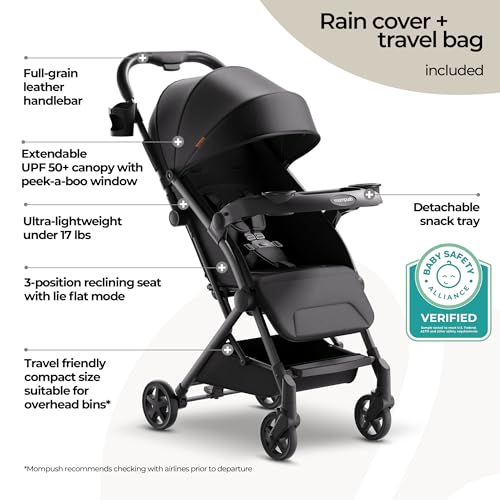 Lightweight Travel Stroller with One-Hand Fold, Snack Tray & Airplane-Ready Compact Design