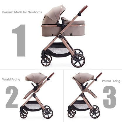 2-in-1 Convertible Baby Stroller with Bassinet Mode & Reversible Seat