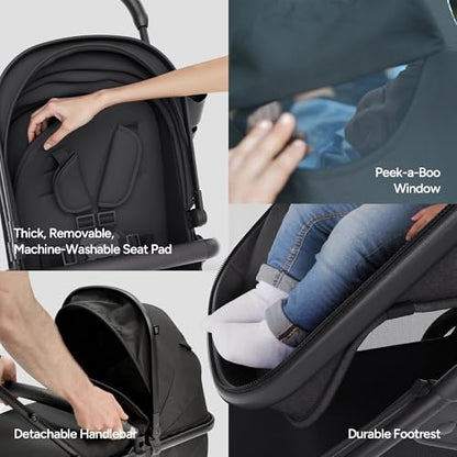 2-in-1 Convertible Baby Stroller with Pram Mode, Reversible Seat & Large UPF 50+ Canopy