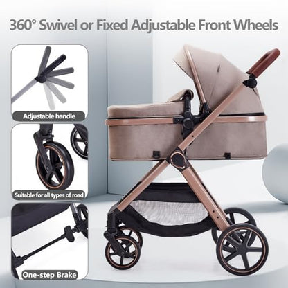 2-in-1 Convertible Baby Stroller with Bassinet Mode & Reversible Seat