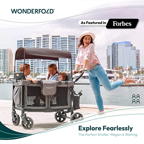 Premium 4-Seater Wagon Stroller with Removable Raised Seats & Adjustable Canopy