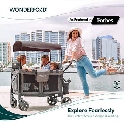 Premium 4-Seater Wagon Stroller with Removable Raised Seats & Adjustable Canopy
