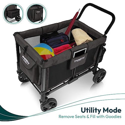 Premium 4-Seater Wagon Stroller with Removable Raised Seats & Adjustable Canopy