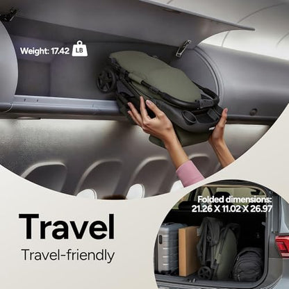 Lightweight Travel Stroller with One-Hand Fold, Snack Tray & Airplane-Ready Compact Design