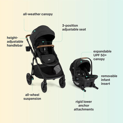 4-in-1 Travel System Stroller with Infant Car Seat & All-Terrain Stroller Design