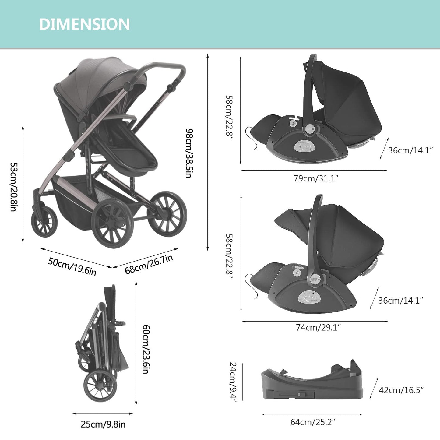 2-in-1 Baby Stroller with Reversible Bassinet, Adjustable Backrest & All-Terrain Suspension
