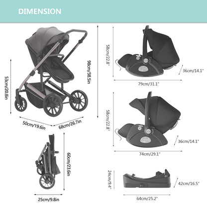 2-in-1 Baby Stroller with Reversible Bassinet, Adjustable Backrest & All-Terrain Suspension