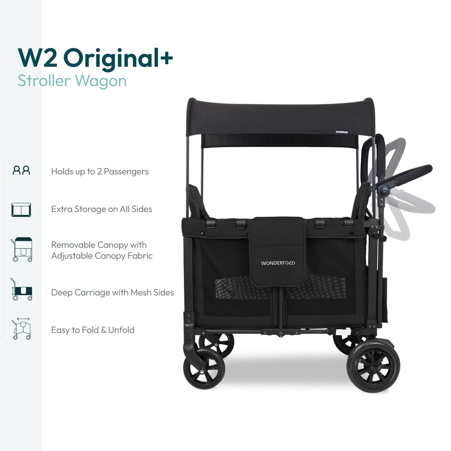 Stroller Wagon 2-Seater Collapsible with 5-Point Harness, Easy-Access Door & Adjustable Sun Canopy