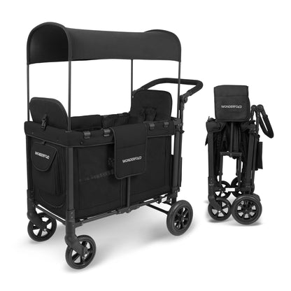Stroller Wagon 2-Seater Collapsible with 5-Point Harness, Easy-Access Door & Adjustable Sun Canopy