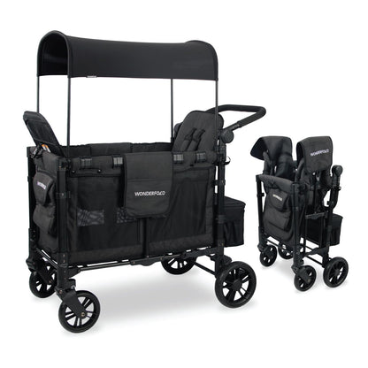 Stroller Wagon 2-Seater Collapsible with 5-Point Harness, Easy-Access Door & Adjustable Sun Canopy
