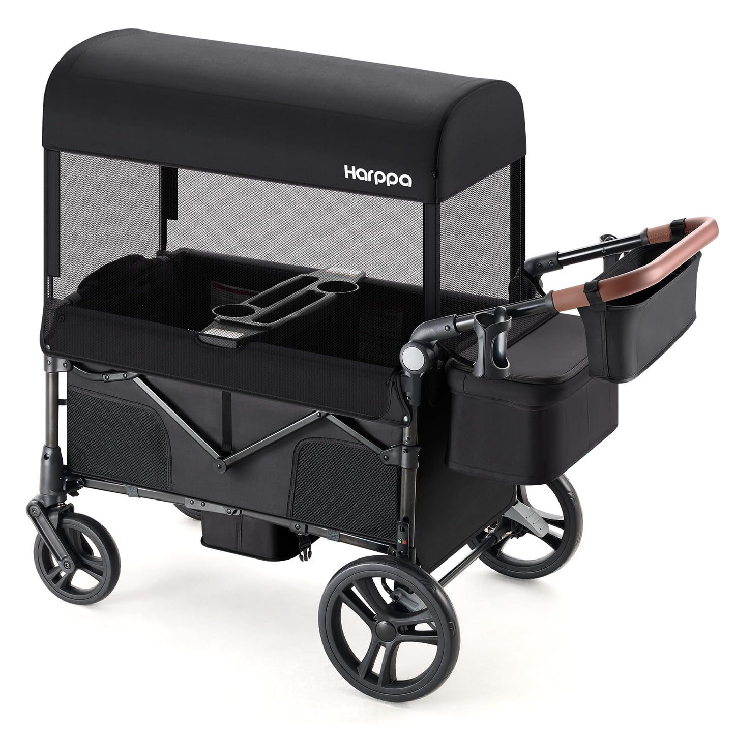 Foldable Wagon Stroller with Adjustable Handlebar & Canopy