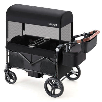 Foldable Wagon Stroller with Adjustable Handlebar & Canopy