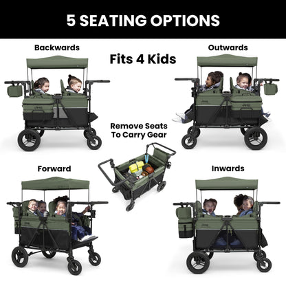 4-Seater All-Terrain Wagon Stroller with Foldable Frame & Adjustable Handlebar