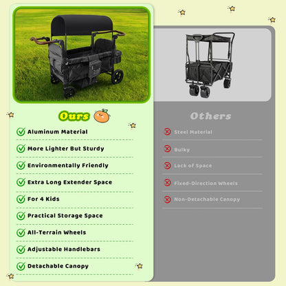 4-Seater All-Terrain Wagon Stroller with Extended Frame, Foldable Design & Large Storage Capacity