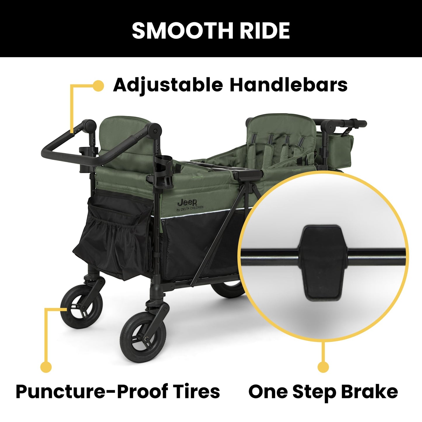 4-Seater All-Terrain Wagon Stroller with Foldable Frame & Adjustable Handlebar