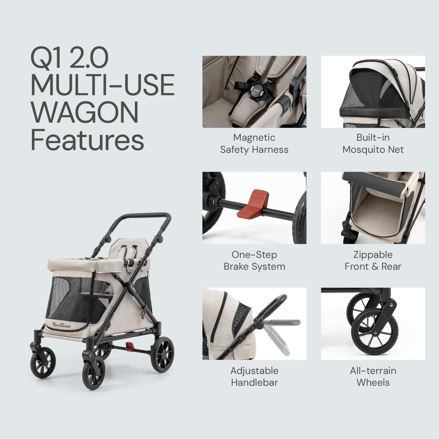 All-Terrain Multi-Use Kids Wagon Stroller with Magnetic Safety Harness, Rain Cover & High Weight Capacity