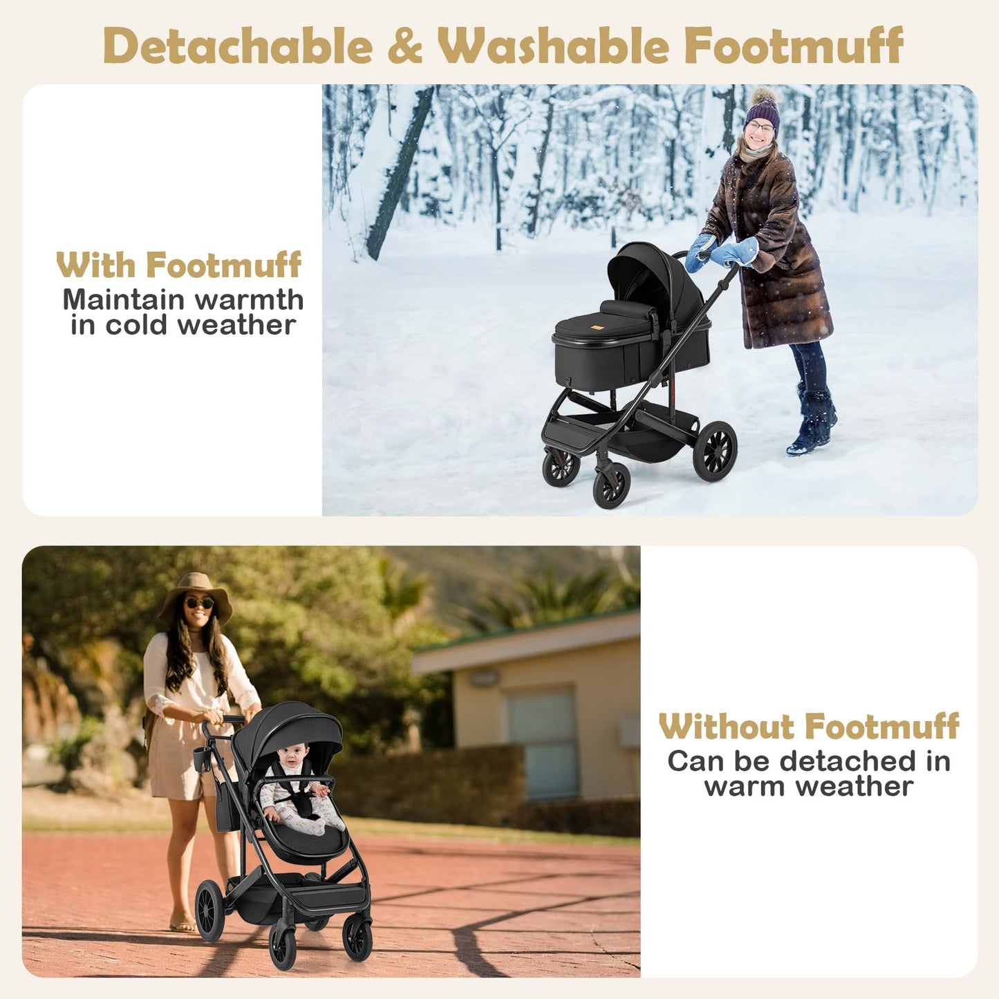 2-in-1 Convertible Baby Stroller with Bassinet Mode, Reversible Seat & Adjustable Canopy