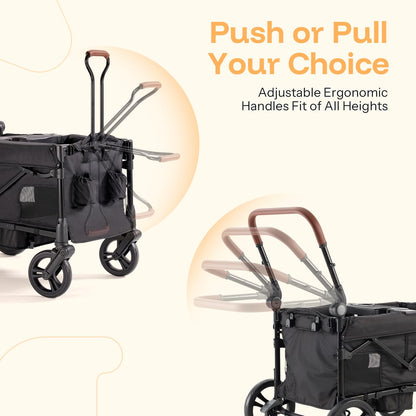 Foldable Wagon Stroller with Adjustable Handlebar & Canopy