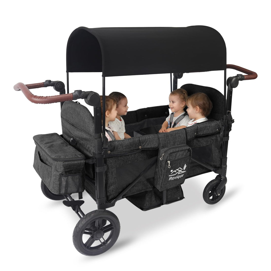 4-Seater All-Terrain Wagon Stroller with Extended Frame, Foldable Design & Large Storage Capacity
