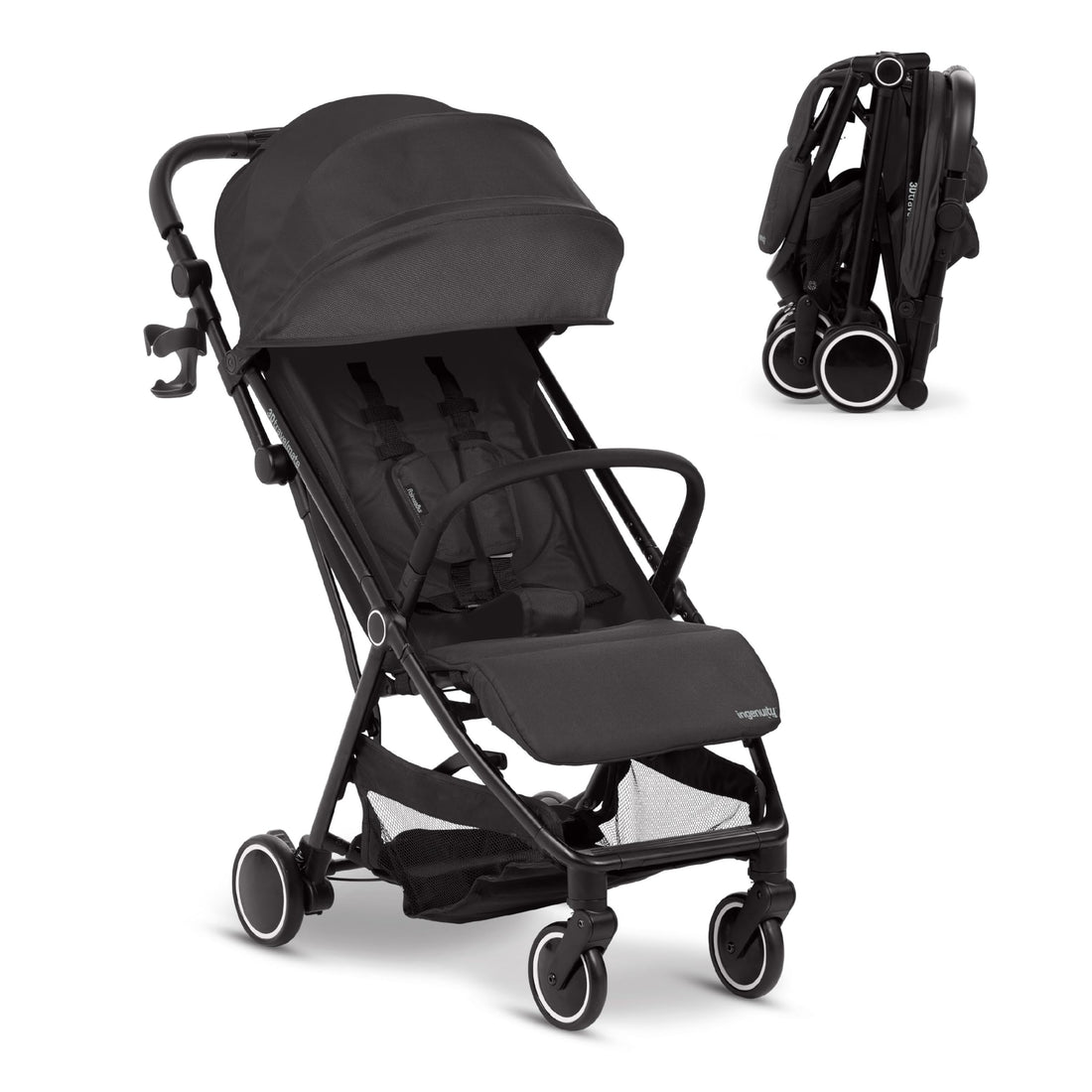 Lightweight Travel Stroller with Ride-On Board, One-Hand Fold & Airplane-Ready Compact Design
