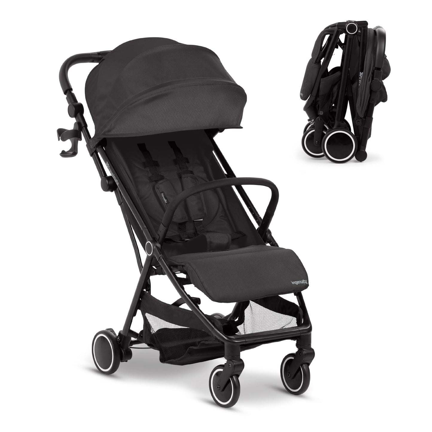 Lightweight Travel Stroller with Ride-On Board, One-Hand Fold & Airplane-Ready Compact Design