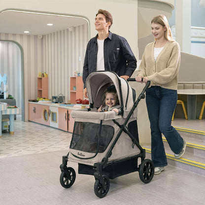 All-Terrain Multi-Use Kids Wagon Stroller with Magnetic Safety Harness, Rain Cover & High Weight Capacity