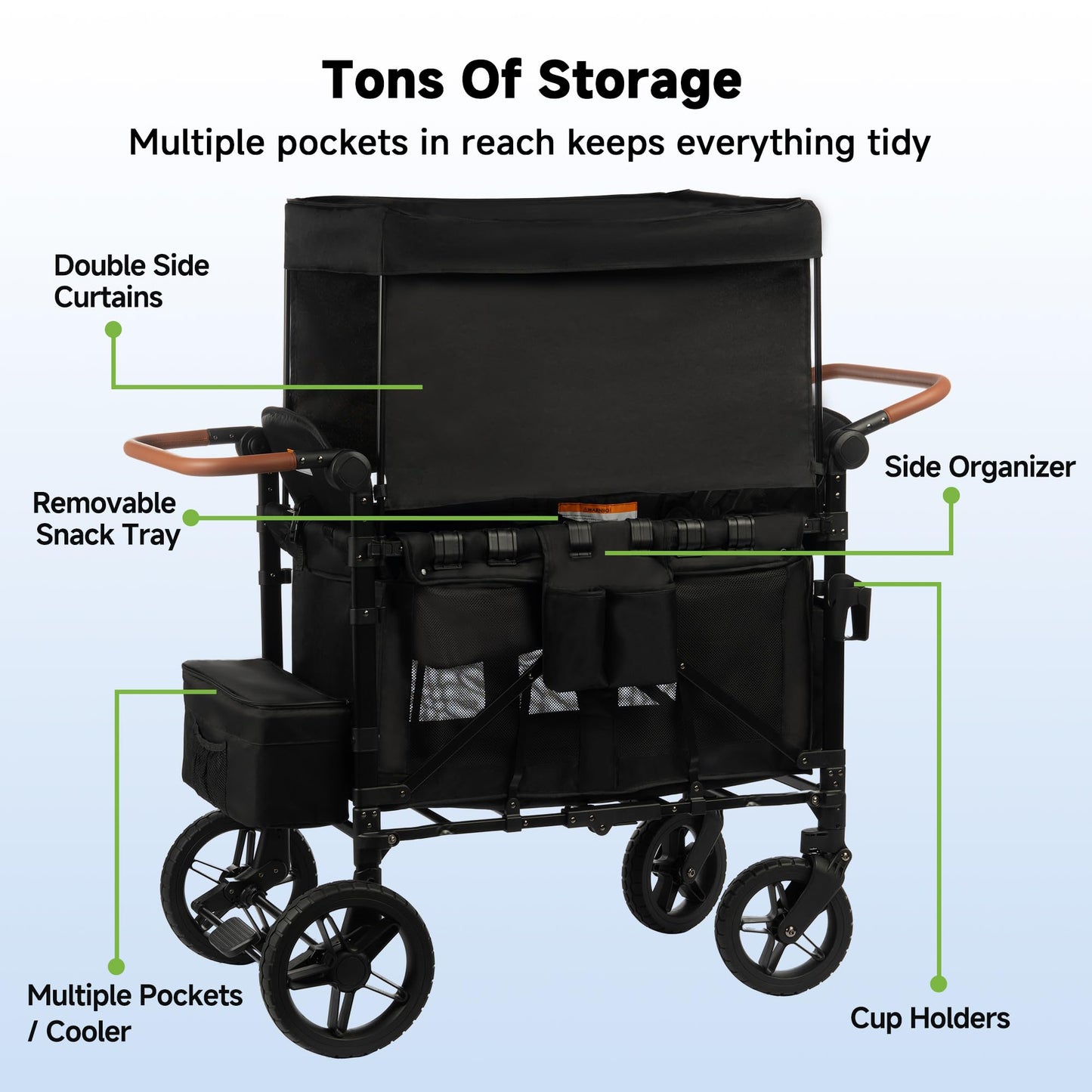 4-Seater All-Terrain Wagon Stroller with 5-Point Harness, UV Canopy & Adjustable Handlebar