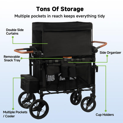 4-Seater All-Terrain Wagon Stroller with 5-Point Harness, UV Canopy & Adjustable Handlebar