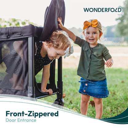Stroller Wagon 2-Seater Collapsible with 5-Point Harness, Easy-Access Door & Adjustable Sun Canopy