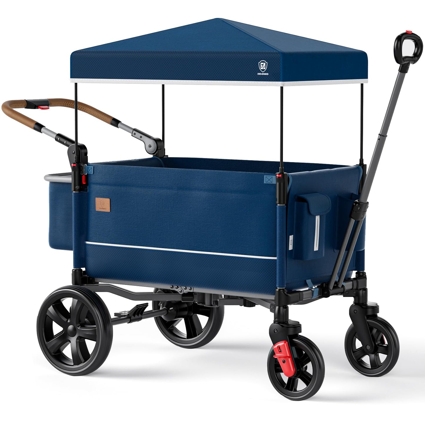 2-Seater Wagon Stroller with Side-Zip Access Door, Push-Pull Handle & UV Canopy