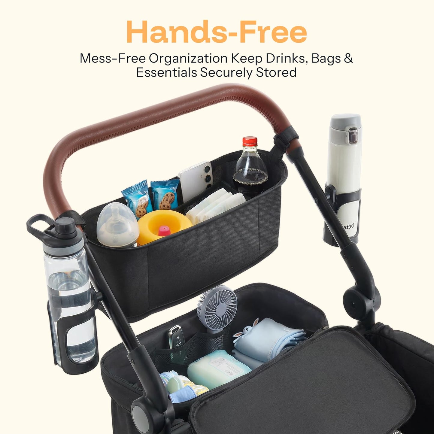 Foldable Wagon Stroller with Adjustable Handlebar & Canopy