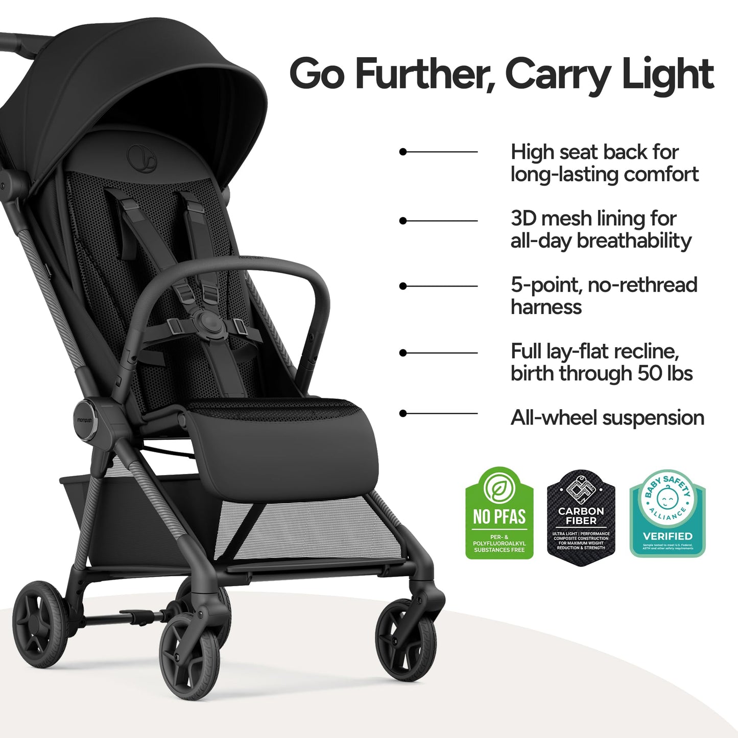 Ultra-Lightweight Travel Stroller with Auto-Fold, Full Recline & Airplane Carry-On Design