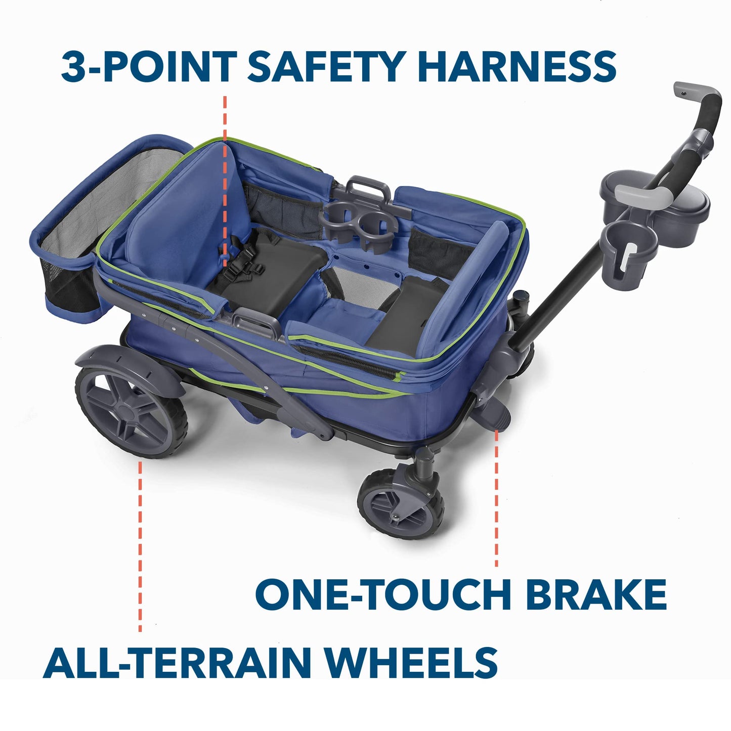 Quad All-Terrain Wagon Stroller with Easy Push & Pull, Removable Canopy & Foldable Design