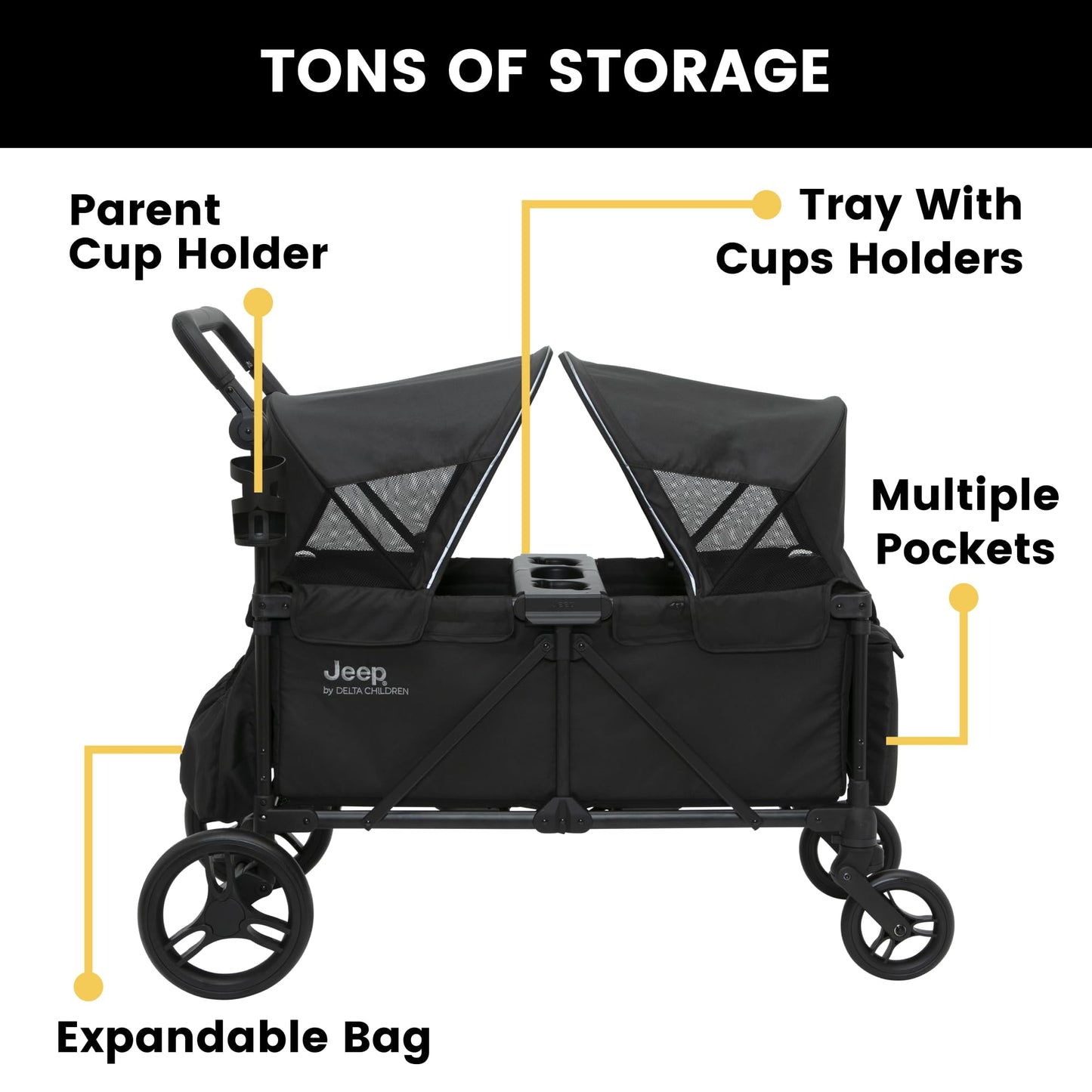 All-Terrain Wagon Stroller with Foldable Frame, Adjustable Handlebar & Storage Basket